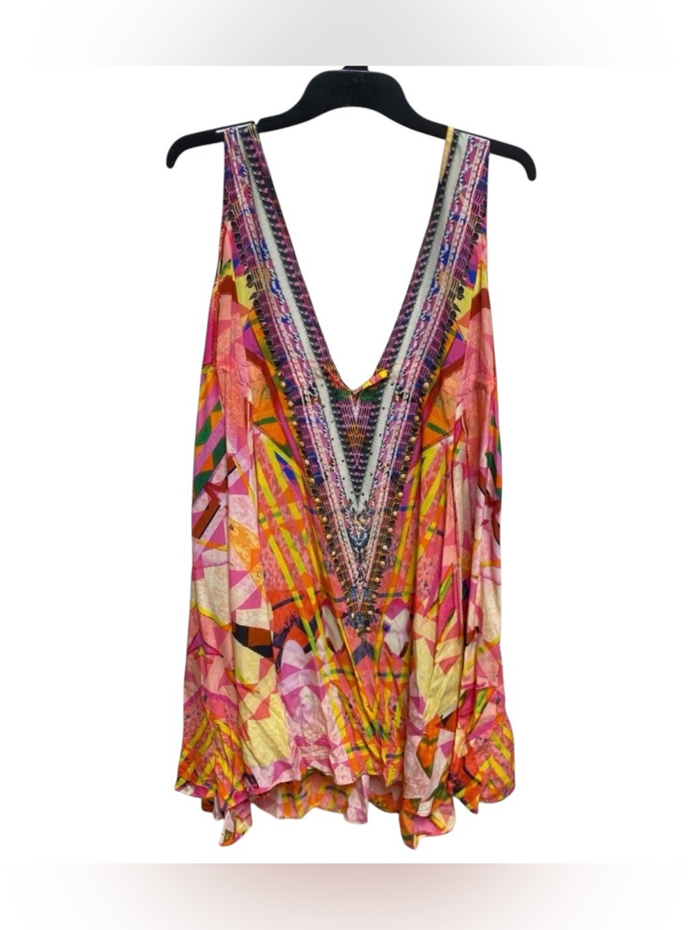 CAMILLA Silk Embellished V Neck Crystal Mini Dress Cover Up - Picture 3 of 6